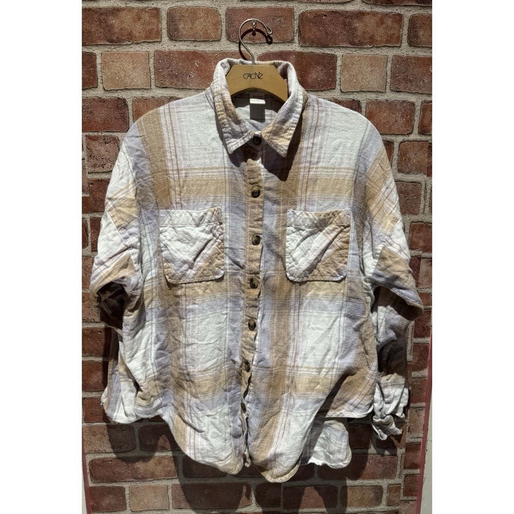 Passport Womens Plaid Long Slv Collared Button Down Shirt W/ Pockets 100% Cotton